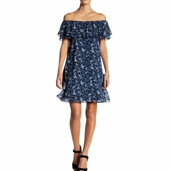 Eliza J Dress Off The Shoulder Ruffle Trapeze
